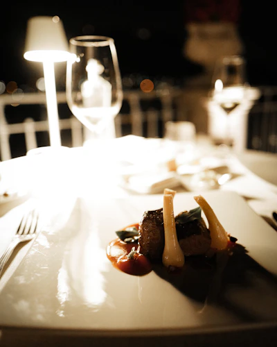 Plated main course at an event