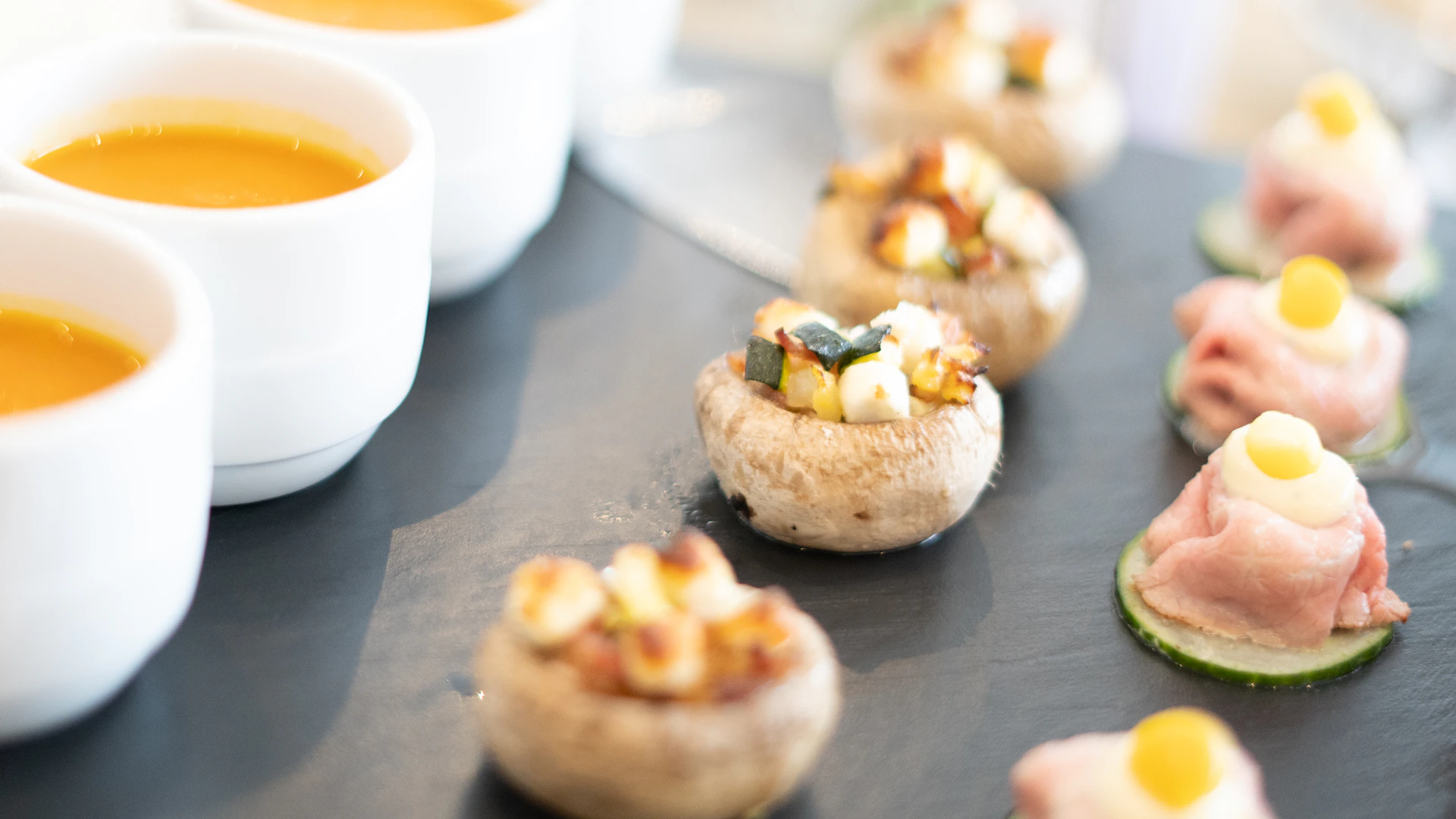 Beautifully presented catering spread at a modern event