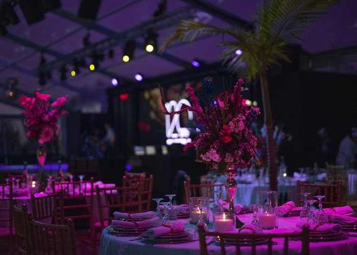 Professional event catering setup with elegant food presentation